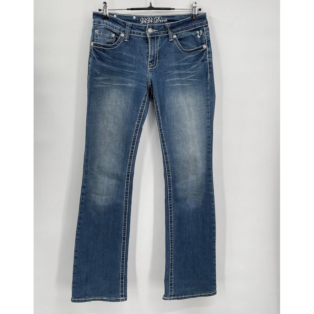 Vivi Diva Size 8/29 Bootcut‎ Jeans Womens Medium Wash Embroidered Rhinestone Y2K